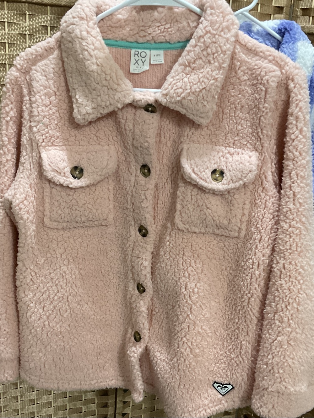 Set of Two Roxy Girls' Sherpa Button-Up Jacket - Pink & Blue Checkered - Picture 2 of 5